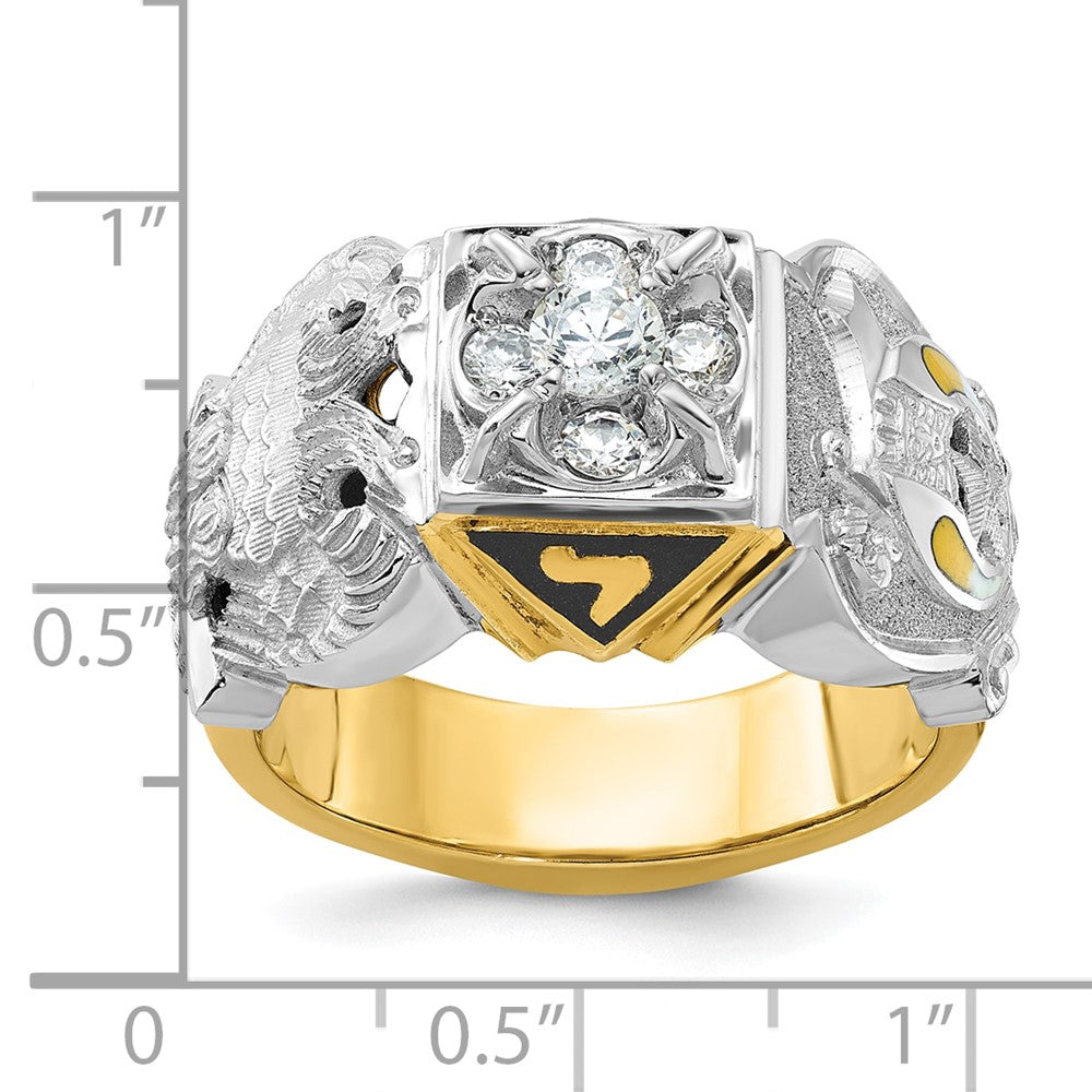 IBGoodman 14k Two-tone Men's Polished and Textured with Multi-color Enamel and Diamond Double Eagle Masonic Shriner's Ring-B02461A-4YWAA