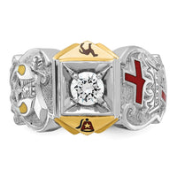 IBGoodman 14k Two-tone Men's Polished and Textured with Multi-color Enamel and Diamond Knights Templar Masonic Shriner's Ring-B02461B-4YWAA