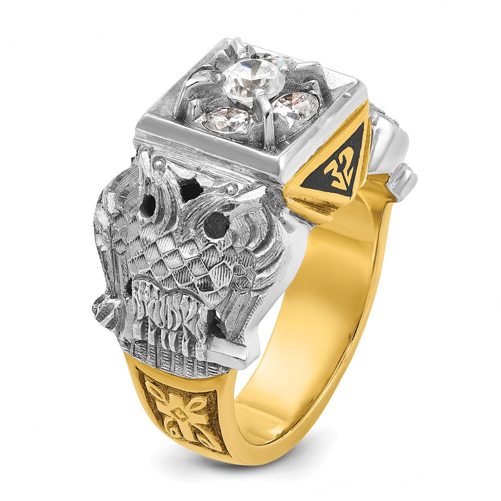 IBGoodman 14k Two-tone Men's Polished and Textured with Black Enamel and Diamond 32nd Degree Scottish Rite Masonic Ring-B02488B-4YWAA