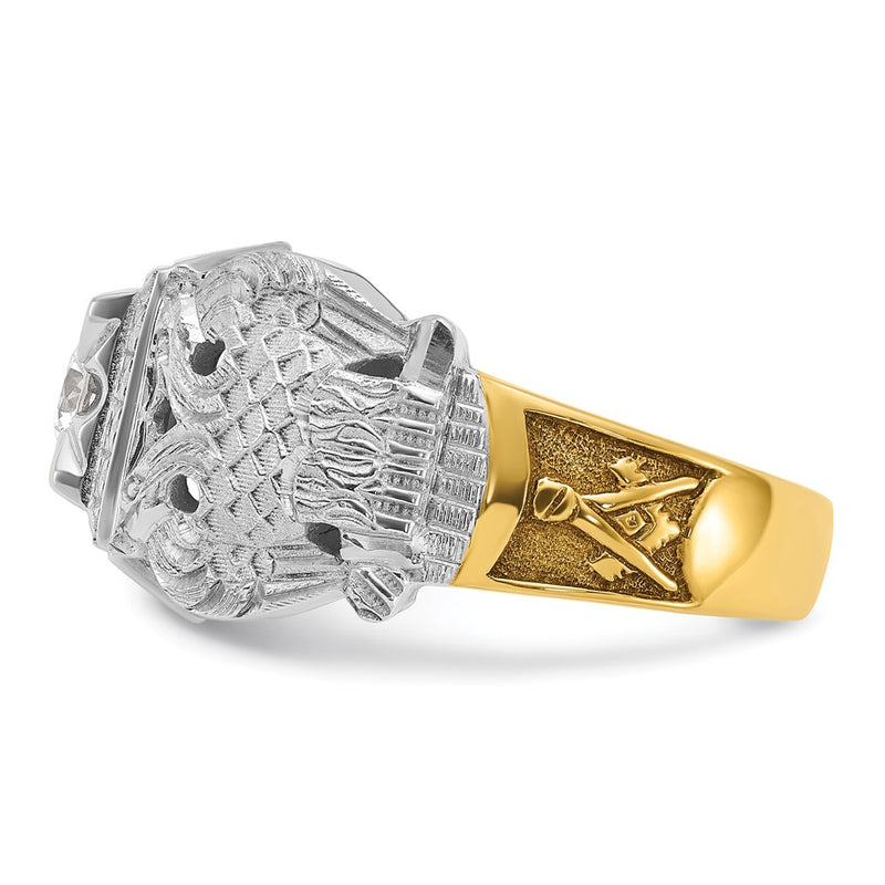 IBGoodman 14k Two-tone Men's Polished and Textured with Black Enamel and Diamond 32nd Degree Scottish Rite Masonic Ring-B02488B-4YWAA