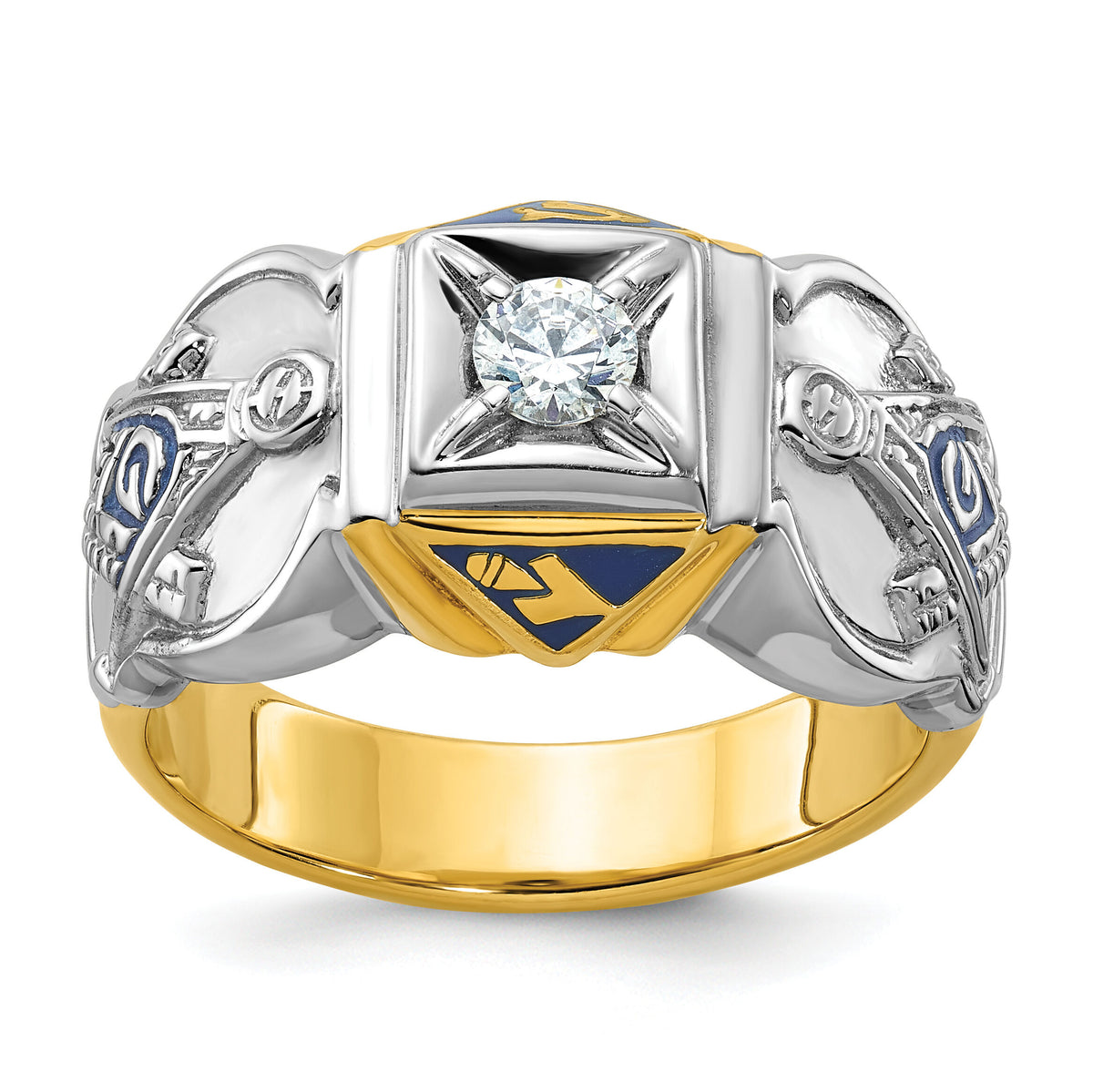 14ktt IBGoodman Men's Enameled & Diamond Blue Lodge Masonic Ring-B02547C