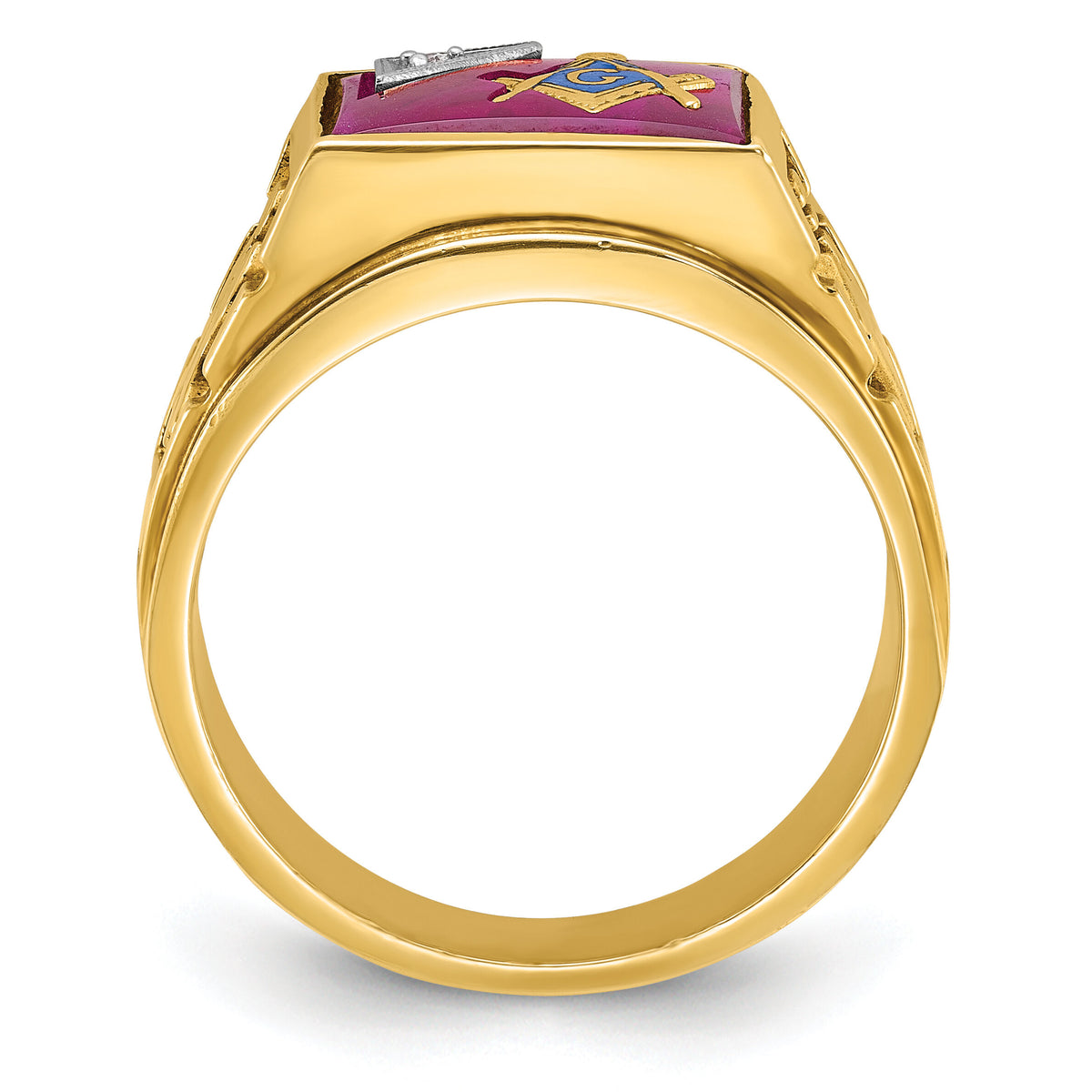 14ktt IBGoodman Men's Lab Cr. Ruby & Dia Blue Lodge Masonic Ring-B02740
