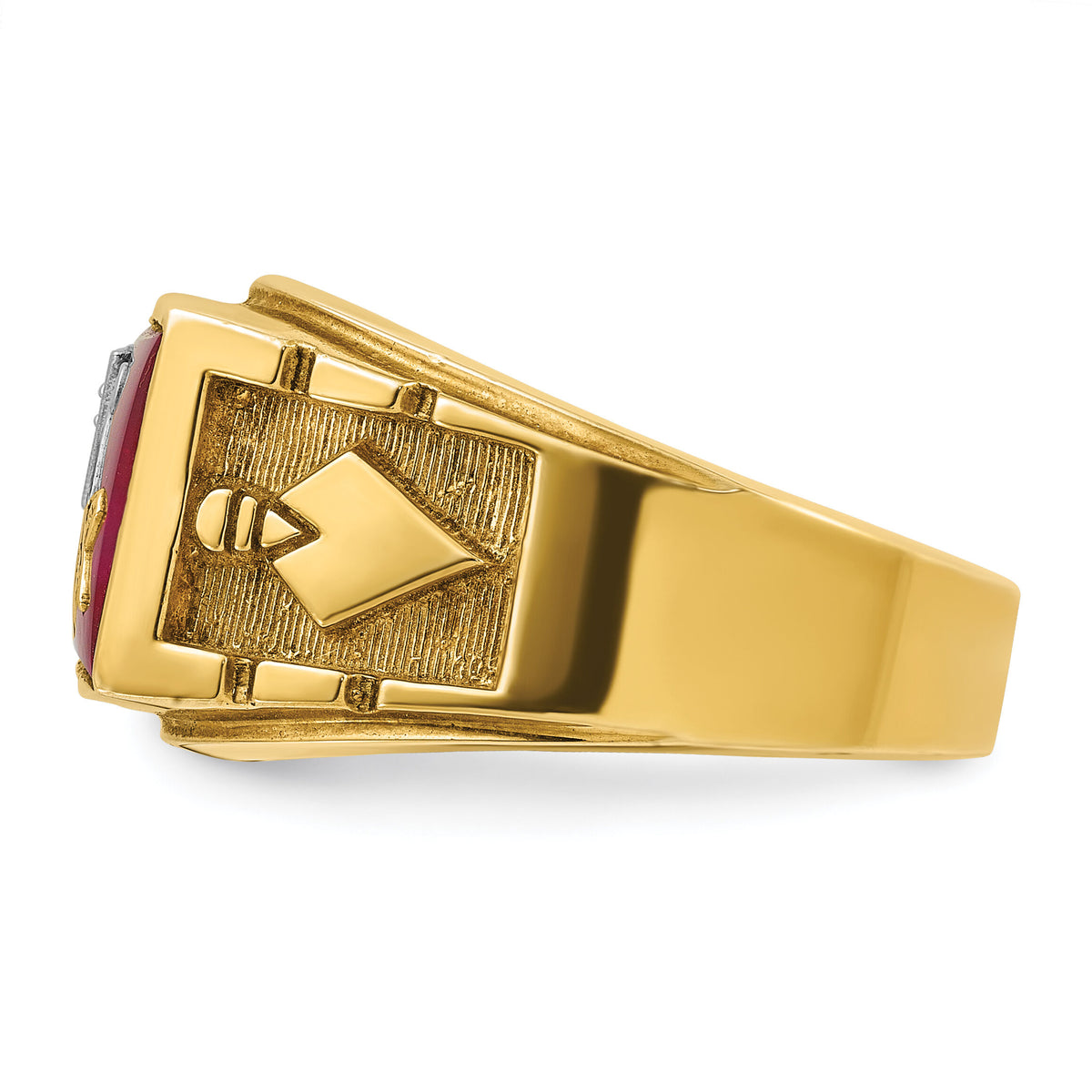 14ktt IBGoodman Men's Lab Cr. Ruby & Dia Blue Lodge Masonic Ring-B02740