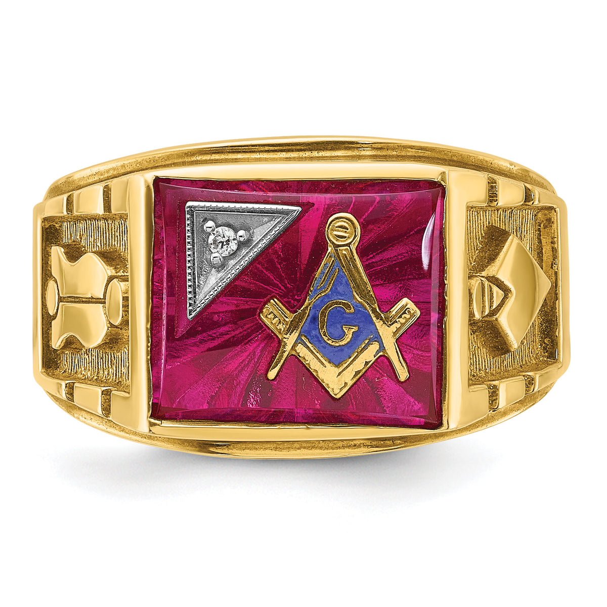 14ktt IBGoodman Men's Lab Cr. Ruby & Dia Blue Lodge Masonic Ring-B02740