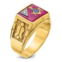 14ktt IBGoodman Men's Lab Cr. Ruby & Dia Blue Lodge Masonic Ring-B02740