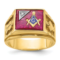 14ktt IBGoodman Men's Lab Cr. Ruby & Dia Blue Lodge Masonic Ring-B02740