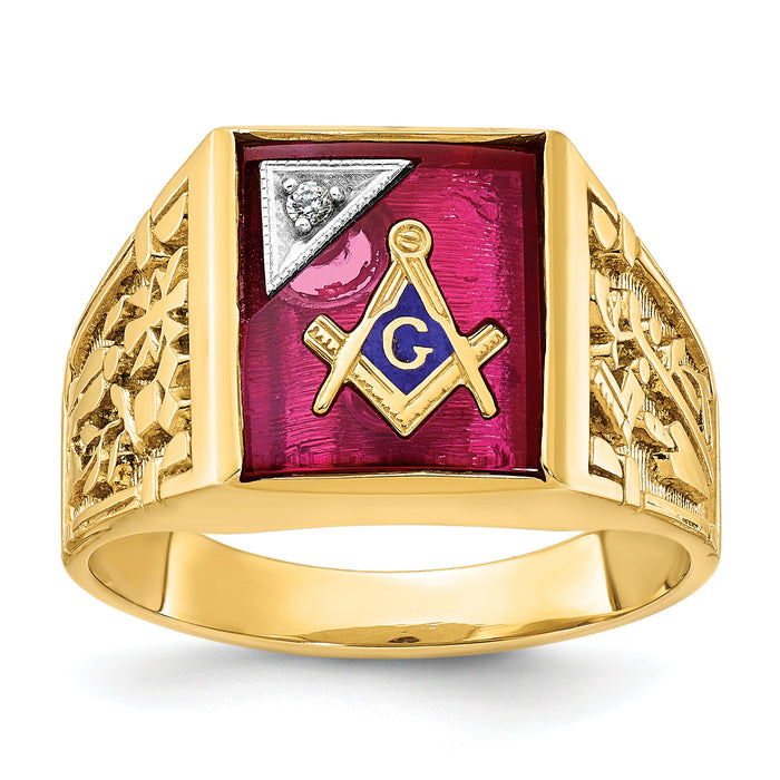 10ktt IBGoodman Men's Textured Blue Lodge Masonic Ring Mounting-B03214
