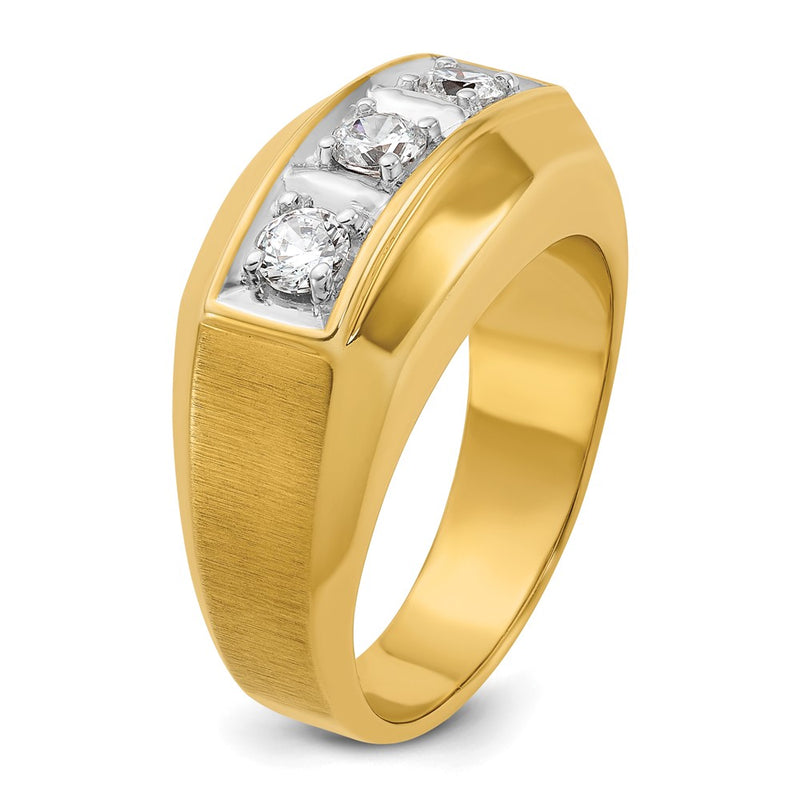 IBGoodman 14k Two-tone Men's Polished and Satin 3-Stone 1/2 Carat AA Quality Diamond Ring-B04131-4YWAA