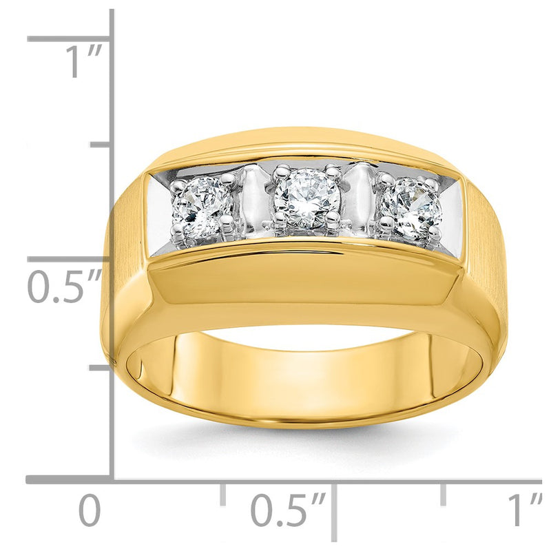 IBGoodman 14k Two-tone Men's Polished and Satin 3-Stone 1/2 Carat AA Quality Diamond Ring-B04131-4YWAA