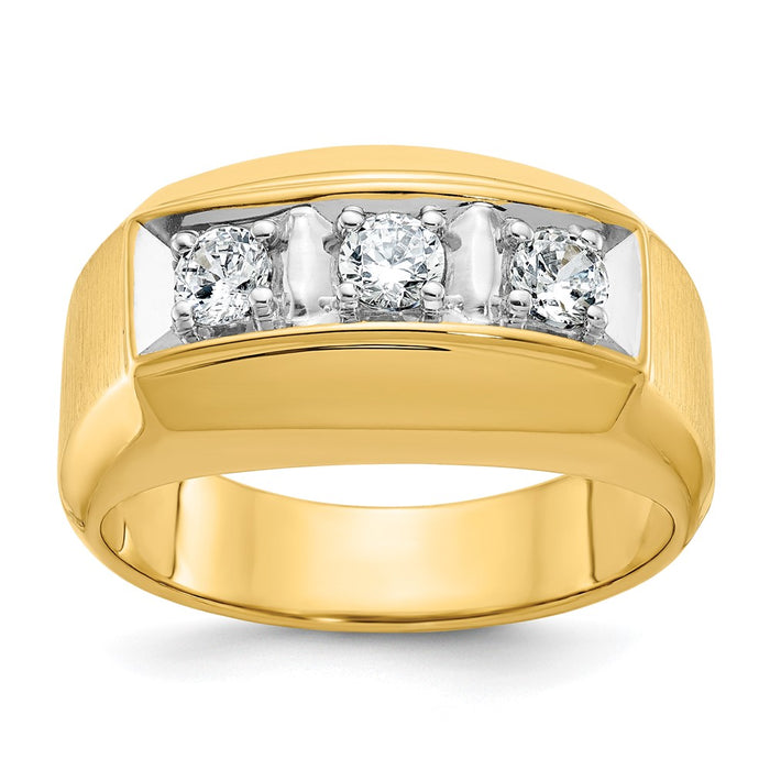 IBGoodman 14k Two-tone Men's Polished and Satin 3-Stone 1/2 Carat AA Quality Diamond Ring-B04131-4YWAA