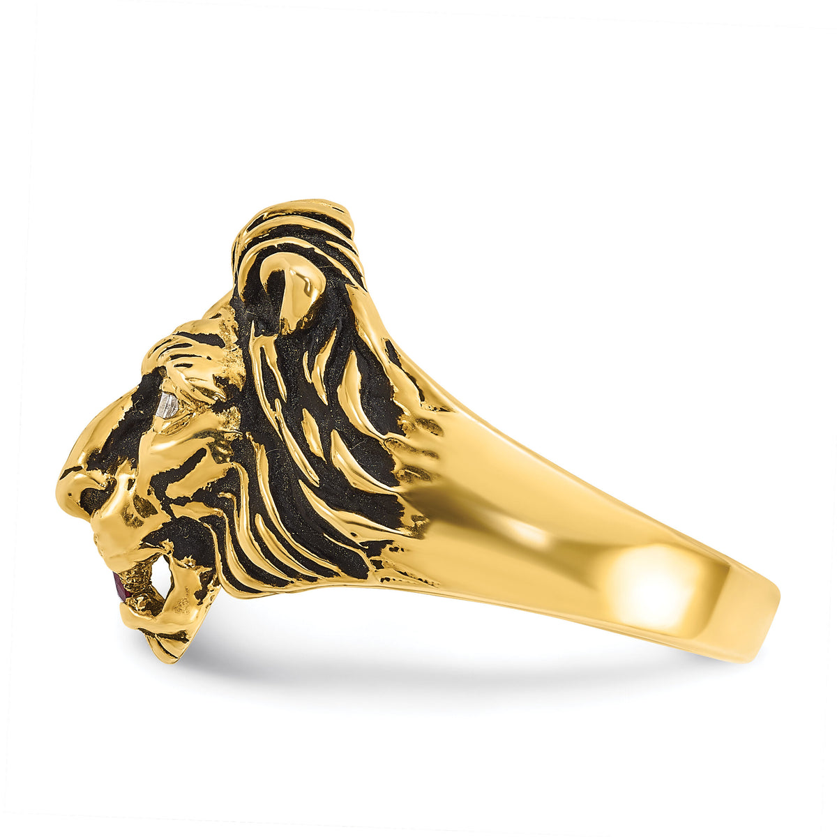 10k IBGoodman Men's Diamond and Ruby Antiqued Lion Ring Mounting-B05384