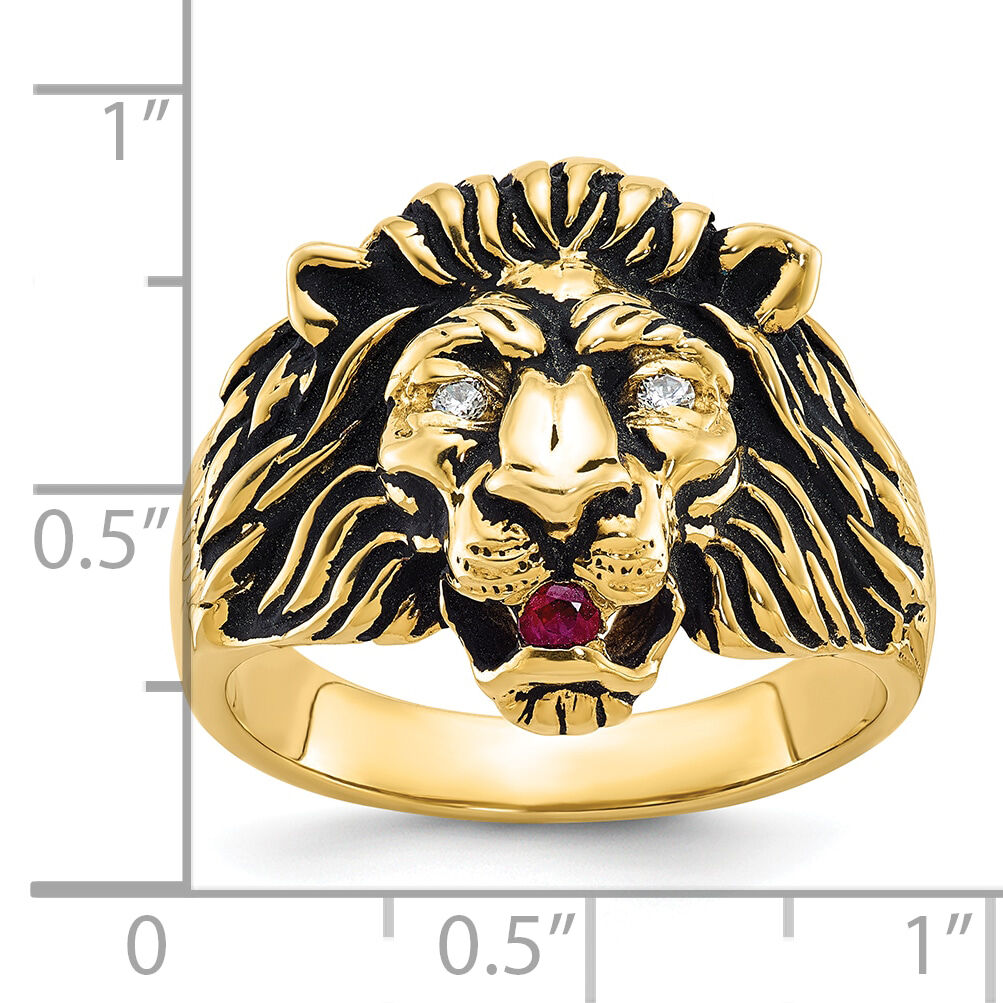 10k IBGoodman Men's Diamond and Ruby Antiqued Lion Ring Mounting-B05384