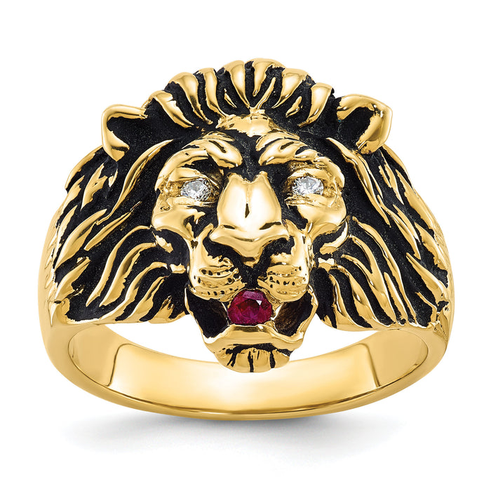 10k IBGoodman Men's Diamond and Ruby Antiqued Lion Ring Mounting-B05384