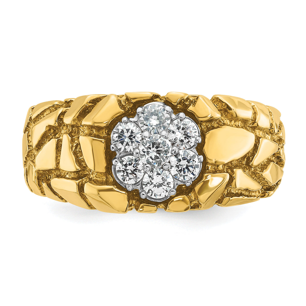 10ktt IBGoodman Men's Polish/Nugget Texture Round Dia Cluster Ring-B05936