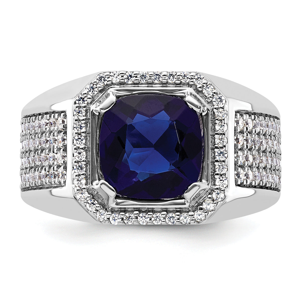 14kw 7/8 ct Lab Grown Dia VS/SI+ G+ & Cr Blue Sapphire Complete Men's Ring-B220039