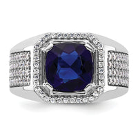 14kw 7/8 ct Lab Grown Dia VS/SI+ G+ & Cr Blue Sapphire Complete Men's Ring-B220039