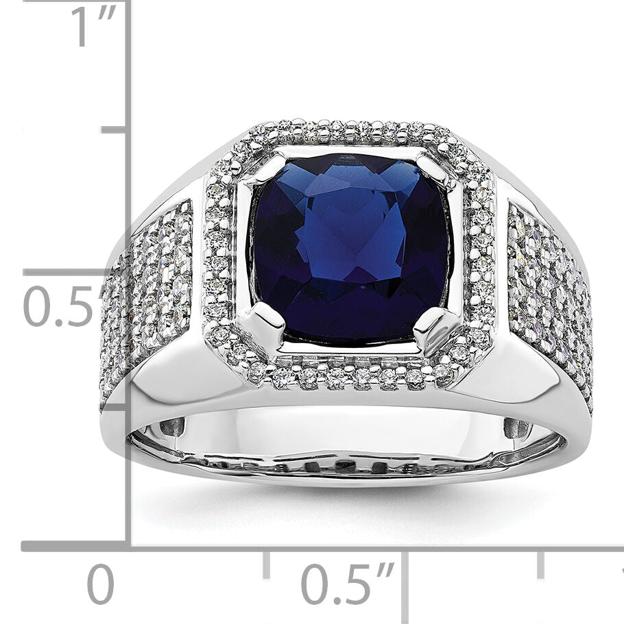14kw 7/8 ct Lab Grown Dia VS/SI+ G+ & Cr Blue Sapphire Complete Men's Ring-B220039
