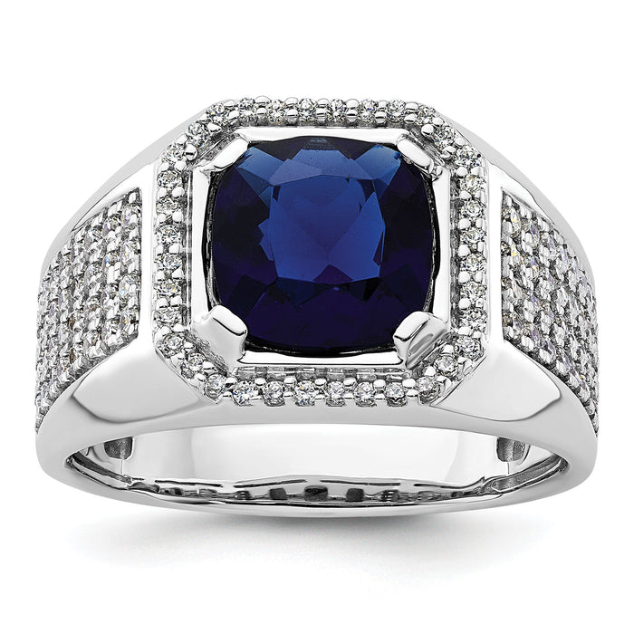 14kw 7/8 ct Lab Grown Dia VS/SI+ G+ & Cr Blue Sapphire Complete Men's Ring-B220039