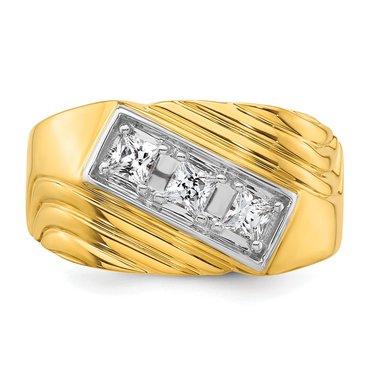 14k w/ White RH 1/2 carat Lab Grown Diamond VS/SI+ G+ 3 Stone Men's Ring-B220040