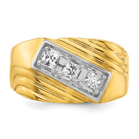 14k w/ White RH 1/2 carat Lab Grown Diamond VS/SI+ G+ 3 Stone Men's Ring-B220040