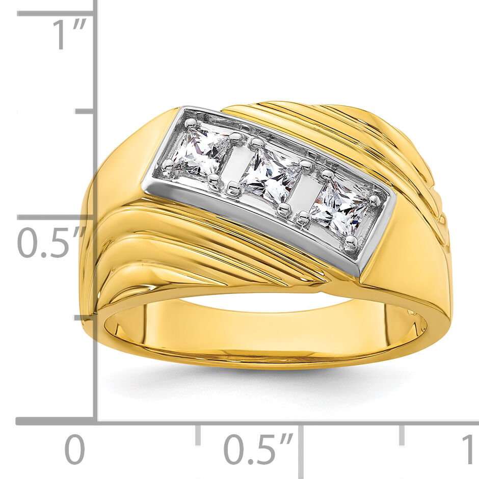 14k w/ White RH 1/2 carat Lab Grown Diamond VS/SI+ G+ 3 Stone Men's Ring-B220040