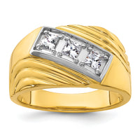 14k w/ White RH 1/2 carat Lab Grown Diamond VS/SI+ G+ 3 Stone Men's Ring-B220040