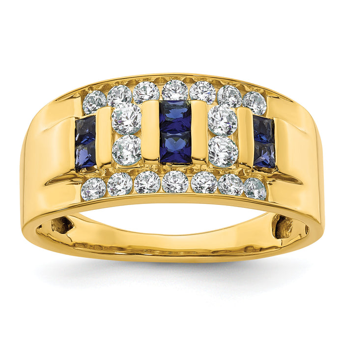 14k 1 1/4 ct Lab Grown Diamond VS/SI+ G+ & Cr Sapphire Complete Men's Ring-B220044