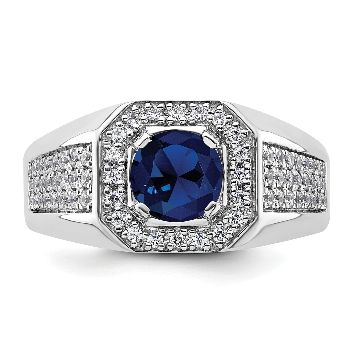 14kw 1/2 ct Lab Grown Dia VS/SI+ G+ & Cr Blue Sapphire Complete Men's Ring-B220050