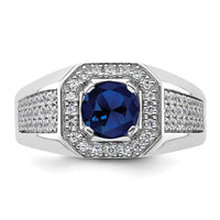 14kw 1/2 ct Lab Grown Dia VS/SI+ G+ & Cr Blue Sapphire Complete Men's Ring-B220050
