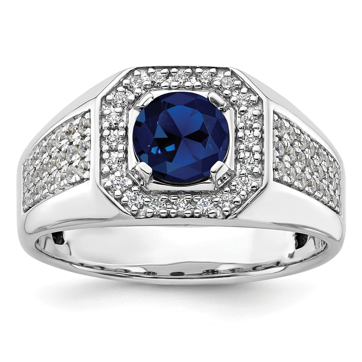 14kw 1/2 ct Lab Grown Dia VS/SI+ G+ & Cr Blue Sapphire Complete Men's Ring-B220050