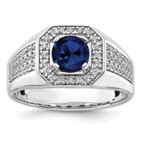 14kw 1/2 ct Lab Grown Dia VS/SI+ G+ & Cr Blue Sapphire Complete Men's Ring-B220050