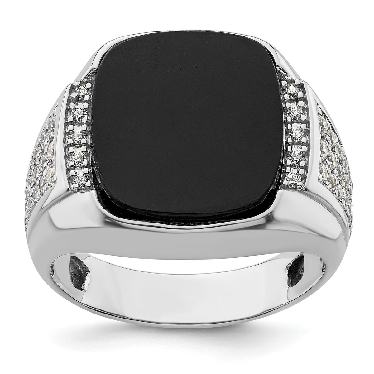 14k White Gold 5/8 ct Lab Grown Dia VS/SI+ G+ & Onyx Comp Men's Ring-B220051