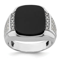14k White Gold 5/8 ct Lab Grown Dia VS/SI+ G+ & Onyx Comp Men's Ring-B220051