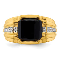 14k 1/8 ct Lab Grown Dia VS/SI+ G+ & Onyx Comp Men's Ring-B220054