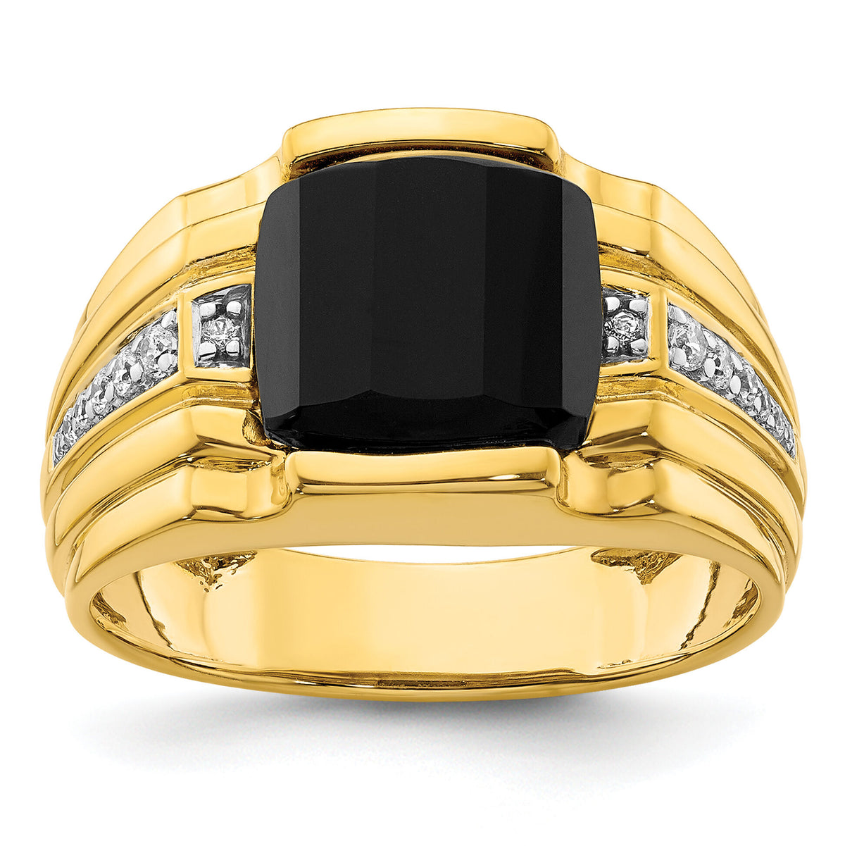 14k 1/8 ct Lab Grown Dia VS/SI+ G+ & Onyx Comp Men's Ring-B220054