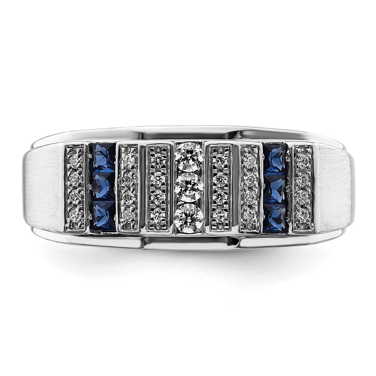 14k White Gold 1/5 ct Lab Grown Dia VS/SI+ G+ & Cr Sapphire Comp Men's Ring-B220055