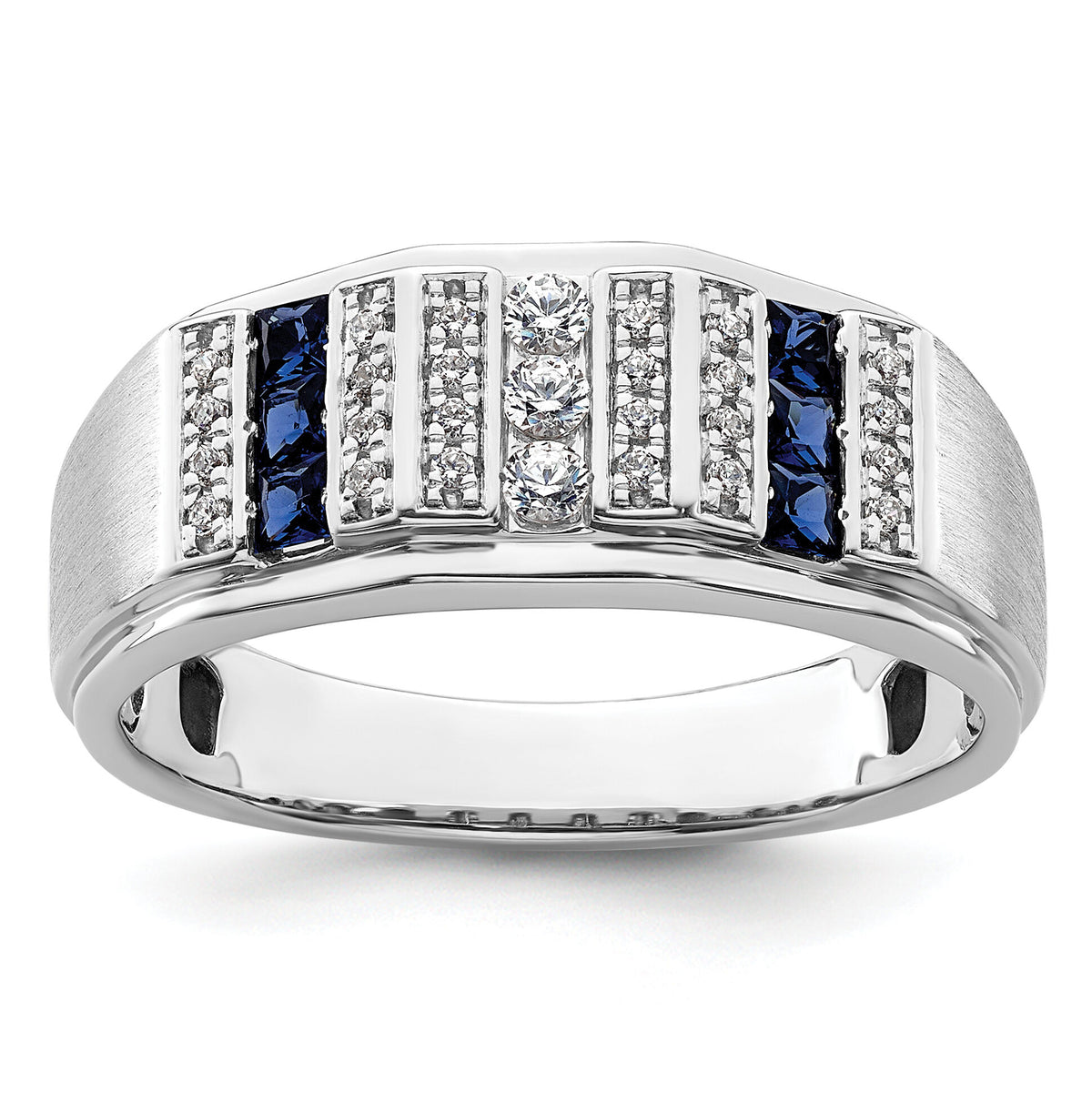 14k White Gold 1/5 ct Lab Grown Dia VS/SI+ G+ & Cr Sapphire Comp Men's Ring-B220055