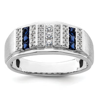 14k White Gold 1/5 ct Lab Grown Dia VS/SI+ G+ & Cr Sapphire Comp Men's Ring-B220055