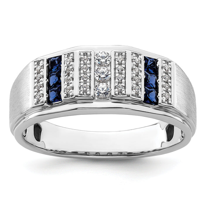14k White Gold 1/5 ct Lab Grown Dia VS/SI+ G+ & Cr Sapphire Comp Men's Ring-B220055
