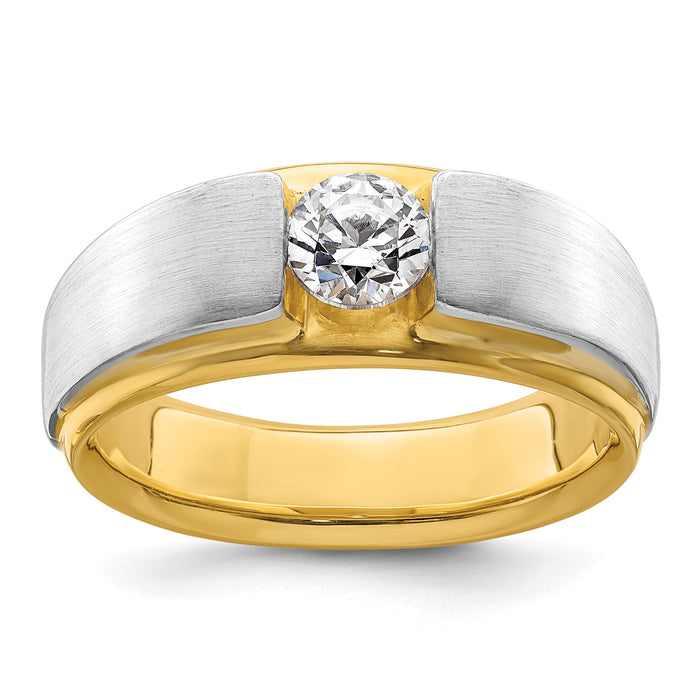 14k Two-tone 3/4 ct Lab Grown Dia VS/SI+ G+ Complete Satin Men's Ring-B220058