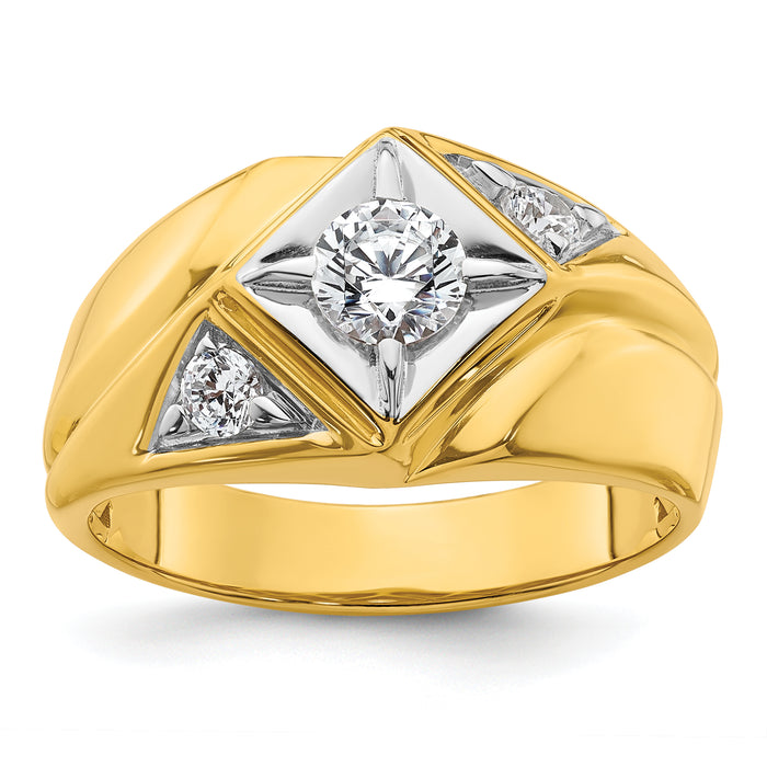 14k w/ RH 3/4 ct Lab Grown Dia VS/SI+ G+ Comp Polished/Satin Men's Ring-B220060A-4YLG