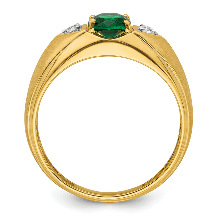 14k 1/10 ct Lab Grown Dia VS/SI+ G+ & Cr Emerald Complete Men's Ring-B220061