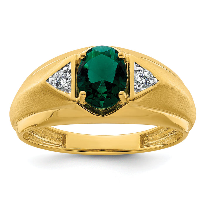 14k 1/10 ct Lab Grown Dia VS/SI+ G+ & Cr Emerald Complete Men's Ring-B220061