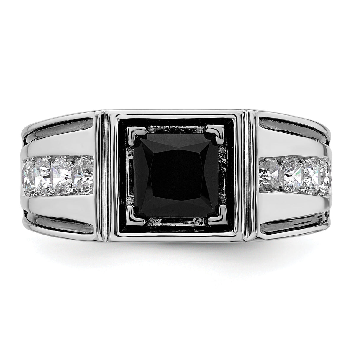 14k White Gold Black Rh 7/8 ct Lab Grown Dia VS/SI+ G+ & Onyx Comp Ring-B220063A
