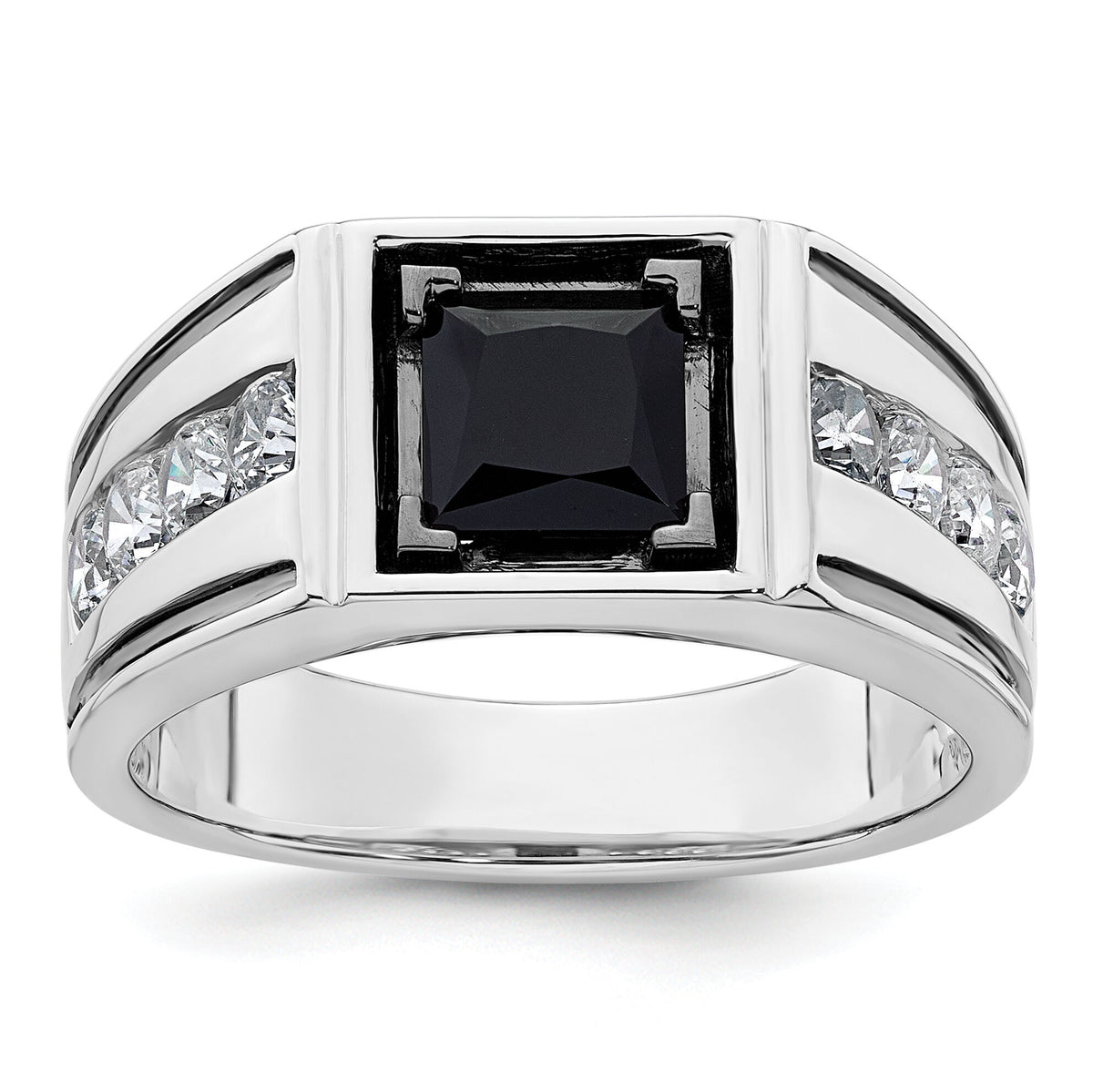 14k White Gold Black Rh 7/8 ct Lab Grown Dia VS/SI+ G+ & Onyx Comp Ring-B220063A