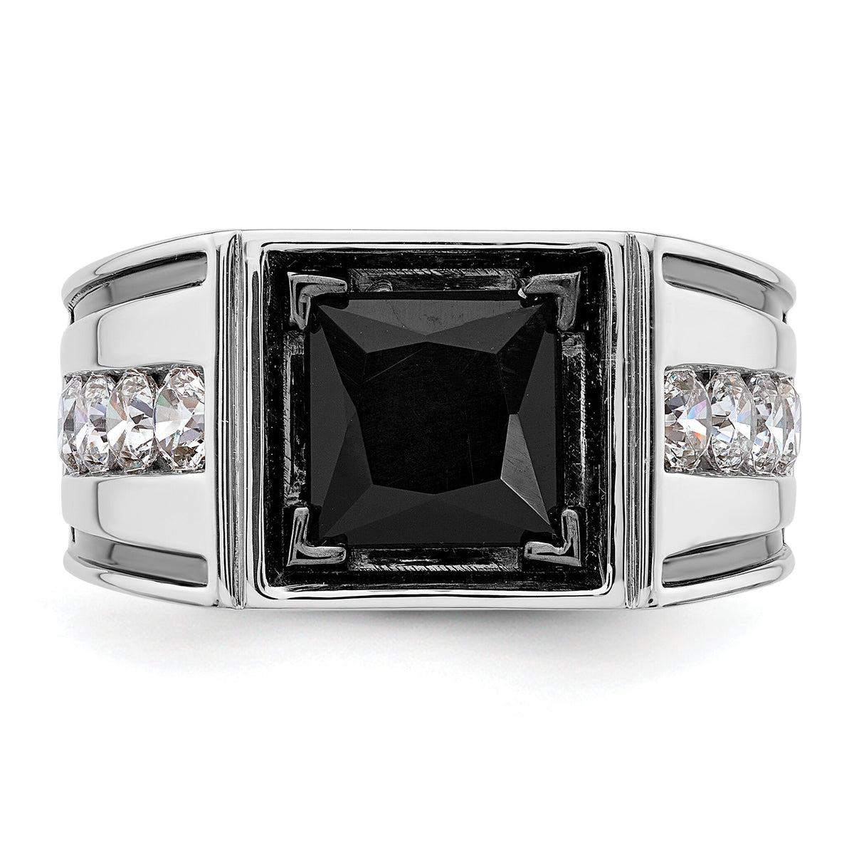 14k White Gold Black Rh 1 1/3 ct Lab Grown Dia VS/SI+ G+ & Onyx Comp Ring-B220063B