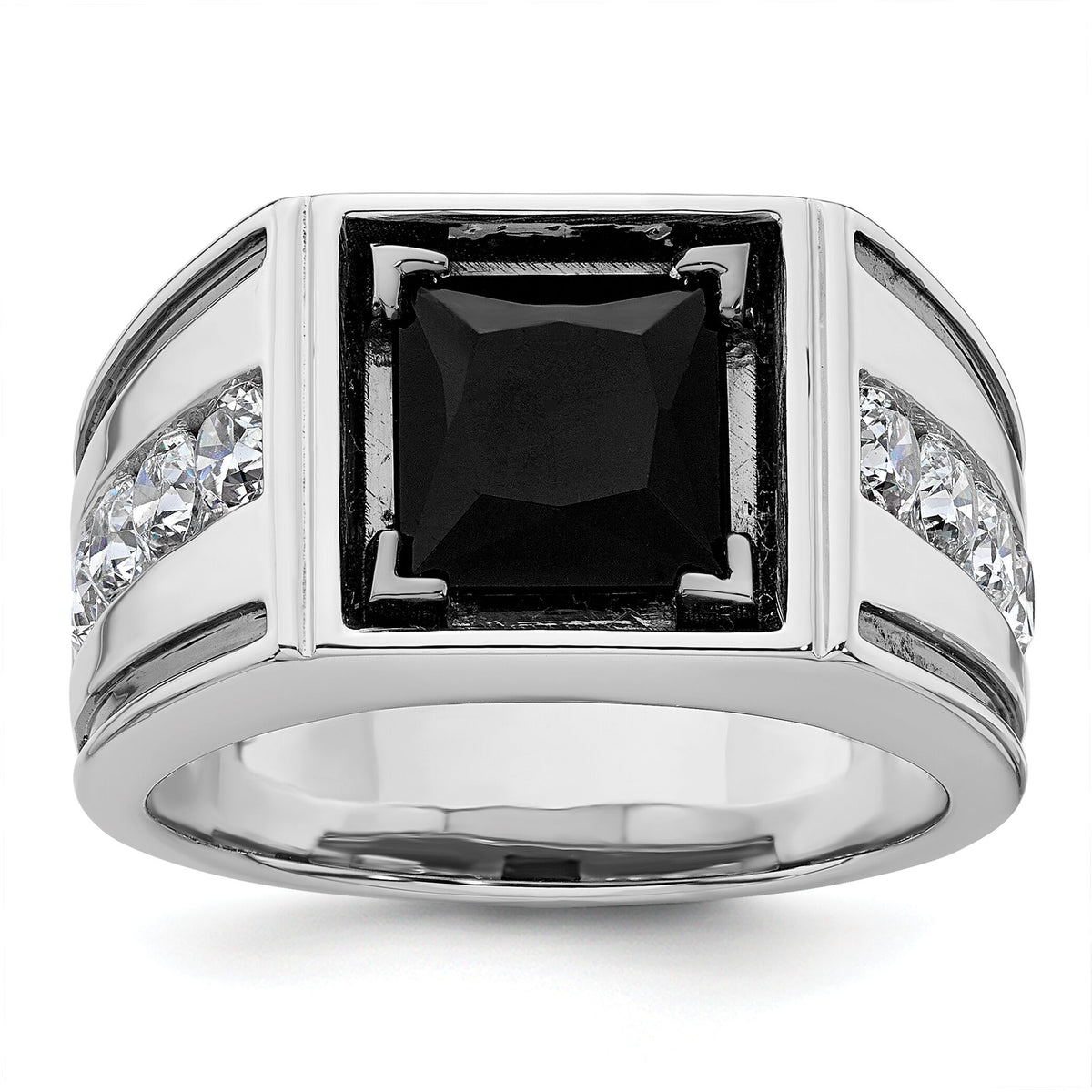 14k White Gold Black Rh 1 1/3 ct Lab Grown Dia VS/SI+ G+ & Onyx Comp Ring-B220063B