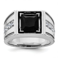 14k White Gold Black Rh 1 1/3 ct Lab Grown Dia VS/SI+ G+ & Onyx Comp Ring-B220063B