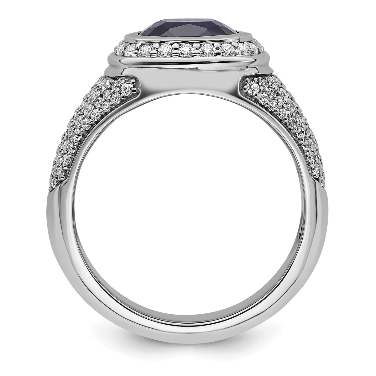 14k White Gold 1 ct Lab Grown Dia VS/SI+ G+ & Cr Blue Sapphire Complete Men-B220066