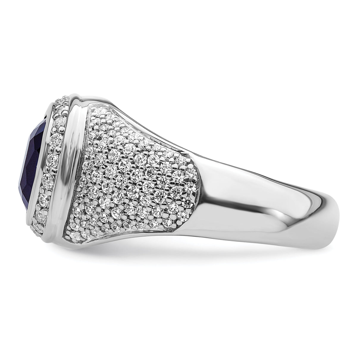 14k White Gold 1 ct Lab Grown Dia VS/SI+ G+ & Cr Blue Sapphire Complete Men-B220066